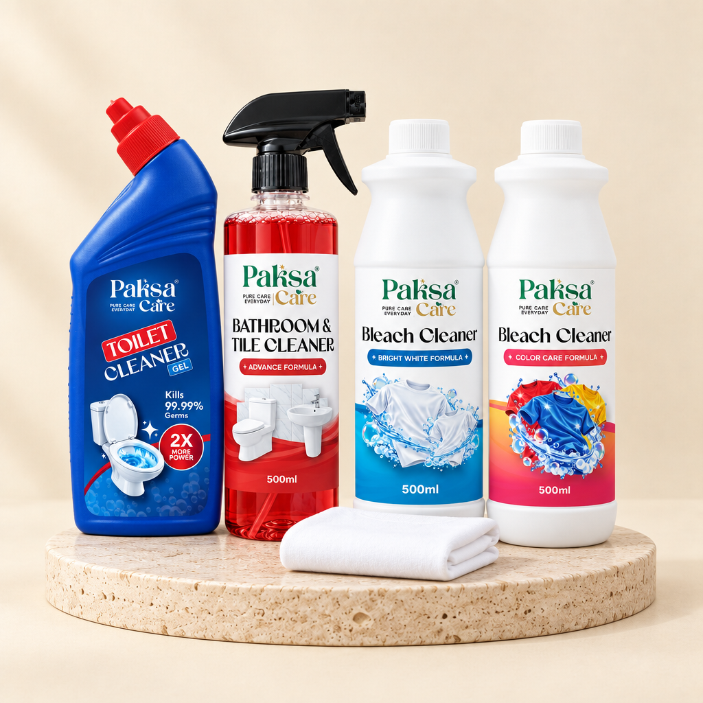 Bathroom & Laundry Bundle PaksaCare Bathroom & Laundry Bundle – Toilet Cleaner Gel, Bathroom & Tile Cleaner, Bleach Bright White and Color Care